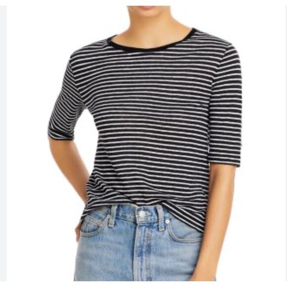 Vince. Striped Linen Tee Womens Size 2X Navy Short Sleeve Crew Neck Top *FLAW - Picture 1 of 10